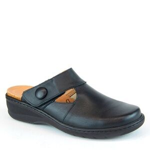 Portofino Leather Clog Velcro 39 Black Stretch Comfort Mule Shoe Spain